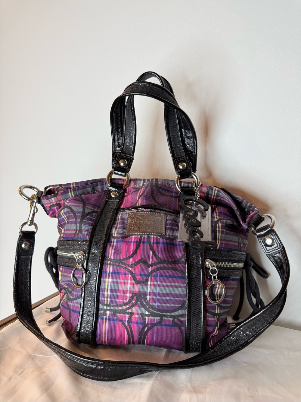 RARE! Coach (2009) Poppy Tartan Plaid Groovy Shoulder Bag- Pink